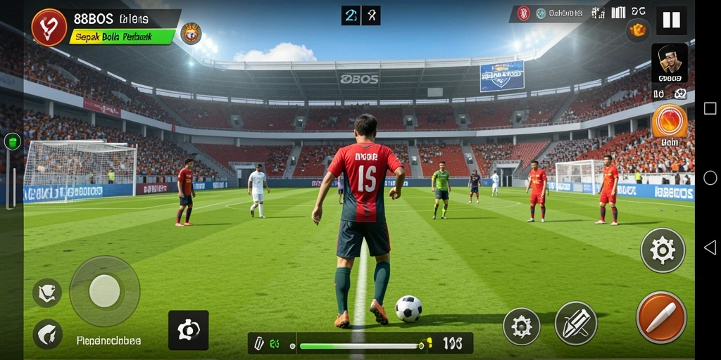 Tangkapan layar gameplay 88BOS yang menampilkan aksi sepak bola yang mendebarkan.