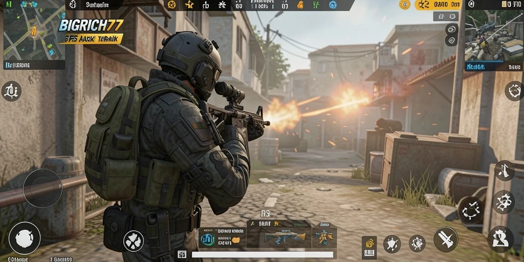 Screenshot gameplay BIGRICH77 menampilkan aksi menembak yang menegangkan.