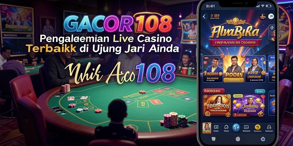 Tangkapan layar GACOR108 menampilkan dealer profesional dalam aksi di permainan Live Casino.