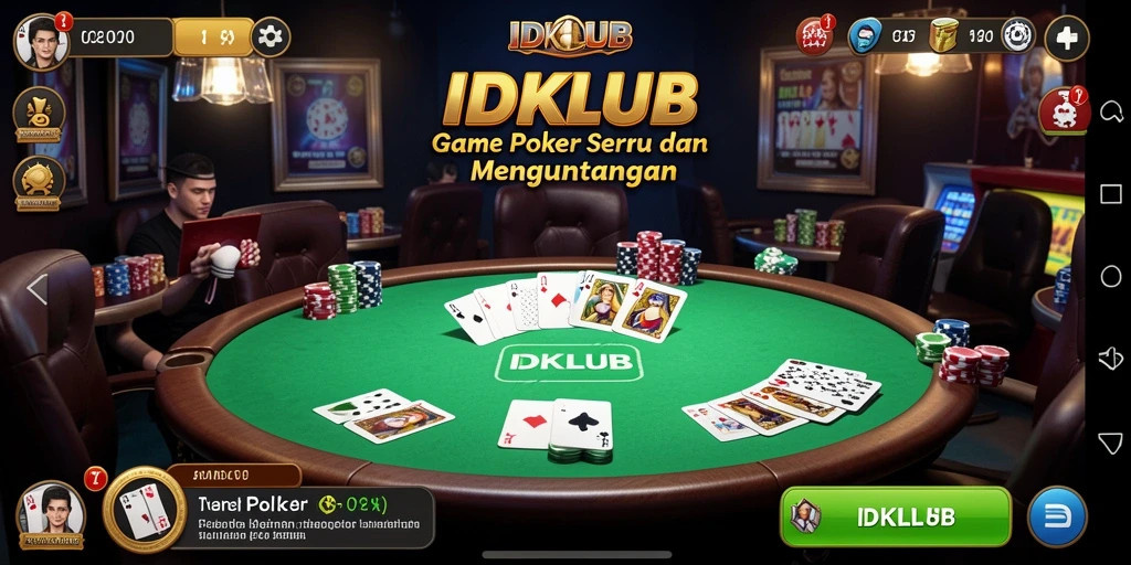 Tampilan gameplay poker yang mendebarkan dan interaktif di IDKLUB.