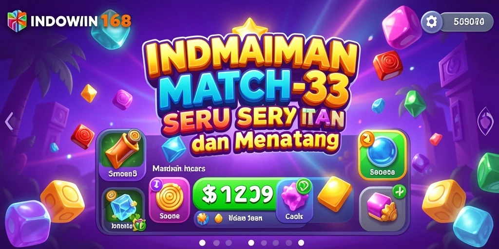 Screenshot gameplay INDOWIN168 menampilkan aksi match-3 yang seru.