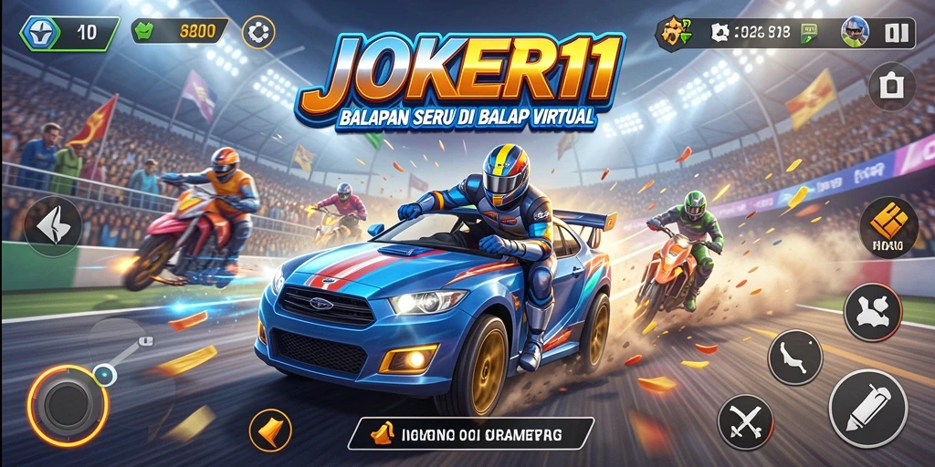 Tampilan gameplay JOKER11 yang menegangkan dan visual spektakuler saat balapan.