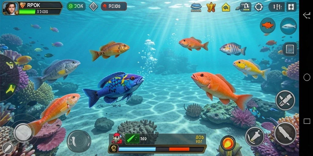 Tampilan gameplay seru dalam RPOK saat menembak ikan.